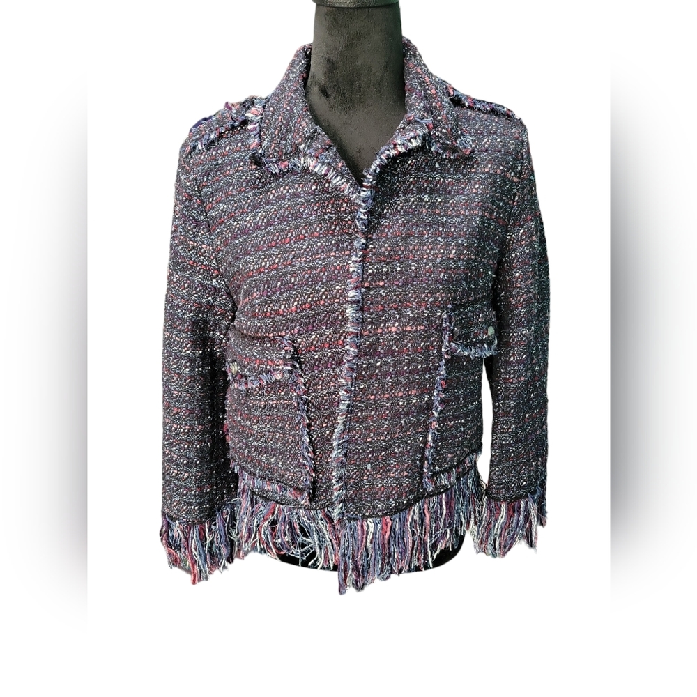 For the Republic Tweed Wool Fringe Blazer Women's Size 6